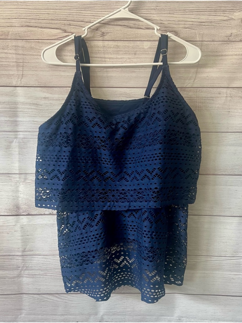 Navy Lace Like Swim Top